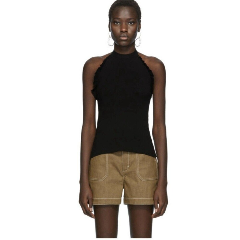 See By Chloe Black Ruffle Halter Tank Top Size XS